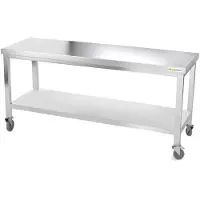 GOLDINOX Mesa de trabajo de acero inoxidable, 2000 x 600 mm, sobre ruedas, calidad PREMIUM -