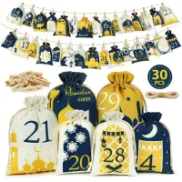 Merkloos Calendario de Ramadán 2026 - 30 unidades de algodón - Beige/Azul/Amarillo