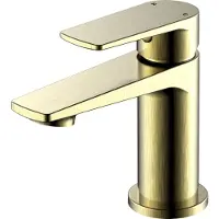 Merkloos Grifo moderno para baño con sistema de cierre automático y desagüe tipo "click-clack" en acabado dorado cepillado