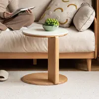 Merkloos Mesa de comedor de roble macizo con encimera de piedra sinterizada
