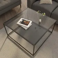 Merkloos Mesa de centro redonda de vidrio, con patas de metal, de 45 x 70 cm
