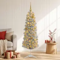 Syfax Árbol de Navidad artificial estrecho con bolas 150 cm 150 LED