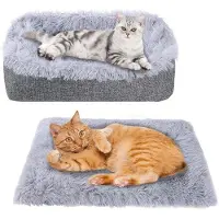 Benza Ibenzoa Cama 2 en 1 para gatos y mascotas, autocalentable, antideslizante, 51 x 61 cm – ideal para gatos, perros pequeños y animales pequeños de hasta 5 kg, fabricada en lino/felpa, lavable a máquina