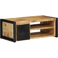 Syfax Mesa de centro de 90x50x36 cm, de madera maciza de mango con acabado rugoso