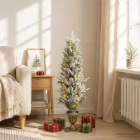 Syfax Mini árbol de Navidad nevado 120 cm 100 LED Blanco Cálido