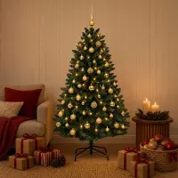 Syfax Árbol de Navidad artificial verde oscuro con bolas 120 cm