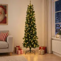 Syfax Árbol Navideño Artificial Delgado 210 cm 300 LED Blanco Cálido