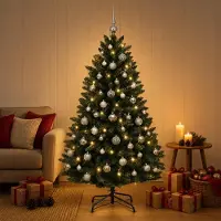 Syfax Árbol de Navidad artificial verde oscuro con bolas 150 cm