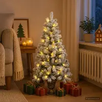 Syfax Mini árbol de Navidad nevado 120 cm 100 LED Blanco Cálido PVC