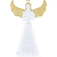 Costway : Ángel navideño iluminado, grande, decoración navideña con 120 luces LED de color blanco cálido, figura navideña con arpa, iluminación navideña