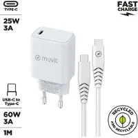 Muvit For Change Cargador De Pared Usb-c Pd 25w + Cable Usb-c 1 M 3a