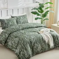 Merkloos Juego de funda de edredón de 240 x 220 cm con 2 fundas de almohada de 50 x 75 cm, de microfibra, color verde oscuro con estampado en tono salvia