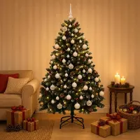 Syfax Árbol de Navidad artificial verde con bolas 150 cm 150 LED