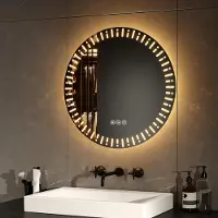 OEM Espejo de baño LED redondo de 50 cm, con función antiniebla, interruptor táctil y 3 tonos de luz