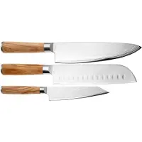 Eden Küchenmesser Eden Sugoi Olive juego de 3 cuchillos cuchillo de chef, santoku y cuchillo multiusos