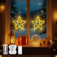 OEM Decoración para ventanas con luces LED, 40 LEDs, control remoto, temporizador, luz blanca cálida, juego de 2 unidades