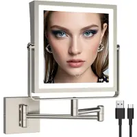 OEM Espejo de maquillaje con forma de varita, con aumento de 1x/7x, 3 colores de luz, regulable en intensidad y giratorio 360°