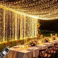 Dripio Cortina de luces LED, 600 LEDs, 6x3 metros, luz blanca cálida, IP65, 8 modos