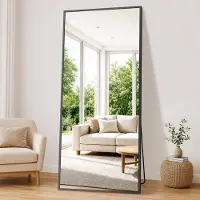 OEM Espejo de pie de 192x85 cm, con vidrio templado, color negro, diseño moderno