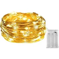 OEM Guirnalda de luces LED con cable de cobre, 2 metros, luz blanca cálida, requiere 3 pilas AA