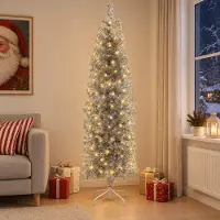 Syfax Árbol Navideño Artificial Delgado 240 cm 300 LED Blanco Cálido