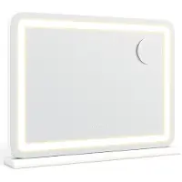Costway Espejo de maquillaje con iluminación de , espejo de 58x43 cm con 3 modos de luz, aumento de 10x y interruptor táctil. Espejo estilo Hollywood con puertos USB y tipo-C