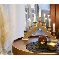 OEM Pirámide de velas de madera con 7 velas, de 39,5 x 35 cm, color marrón, con adornos de coronas