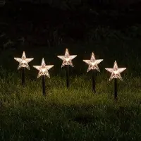 OEM Juego de 5 luces LED para jardín en forma de estrella, 39 cm, luz blanca cálida, con temporizador