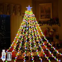 OEM Guirnalda de luces LED con 198 luces, con forma de estrella en la punta, conexión USB, 9 hilos, 8 modos de iluminación, control remoto