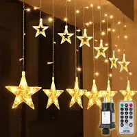 OEM Cortina de luces con forma de estrellas, 2x1 metro, 108 LEDs, luz blanca cálida, 8 modos, con mando a distancia