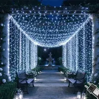 Dripio Cortina de luces de 6x3 metros, con 600 LEDs, luz blanca fría, protección IP65, 8 modos de funcionamiento y temporizador