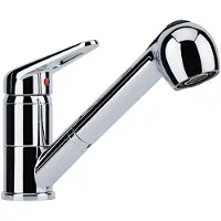 Franke Grifo de latón , modelo Novara Plus, para baja presión, con caño extensible, acabado cromado y control superior. Número de modelo: 115.0693.500. Incluye 5 años de garantía
