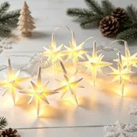 OEM Guirnalda de luces 3D con estrellas, 8 LEDs, funciona con pilas, 20 cm