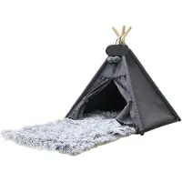 Dripio Tienda tipi para mascotas con alfombra de felpa, 50x50x60 cm, color gris oscuro