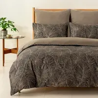 Merkloos Juego de funda de edredón con motivos de hojas tropicales en color marrón oscuro, de 240 x 220 cm, que incluye 2 fundas de almohada de 50 x 80 cm