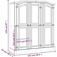 vidaXL Armario estilo México, madera de pino, 3 puertas, color gris ()