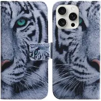 Lux-Case Funda de cartera iPhone 16 Pro Max Funda de piel con estampado - Tigre