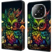 Lux-Case Funda Xiaomi Redmi Note 14 Pro+ 5G con ranura para tarjeta Funda abatible de piel flexible y vegana - Búho De Colores