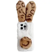 Lux-Case Funda para el iPhone 16 Pro Max Funda flexible para el teléfono Fluffy Leopard Splicing Bunny Plush - Marrón