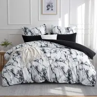 Merkloos Juego de funda de edredón de 220x240 cm con 2 fundas de almohada de 80x80 cm, estampado de mármol negro, microfibra con cierre de cremallera