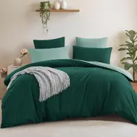 Merkloos Juegos de funda nórdica verde oscuro, 240 x 220 cm, reversibles, juego de 3 piezas