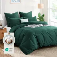 Merkloos Juego de fundas de edredón de algodón, de 3 piezas, 200 x 220 cm, color verde oscuro, con cierre de cremallera
