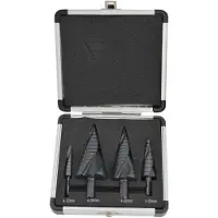 AWTOOLS Juego de brocas helicoidales cónicas de 4 piezas, con diámetros de 4-12, 4-20, 4-32 y 4-39 mm, recubrimiento AICrN, en estuche de plástico