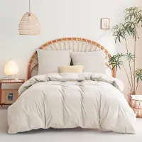 Merkloos Juego de funda de edredón de 140 x 200 cm con dos fundas de almohada de 65 x 65 cm, color beige, de microfibra