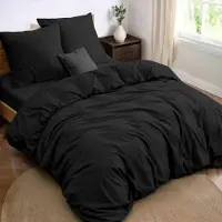 Merkloos Juego de ropa de cama negro, de 4 piezas: funda de edredón de 240x220 cm, sábana bajera de 140x190 cm y 2 fundas de almohada de 65x65 cm, todo de microfibra
