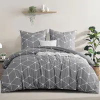 Merkloos Juego de funda de edredón de 220 x 240 cm, de 3 piezas, en gris claro con estampado geométrico, fabricado en microfibra y con cierre de cremallera