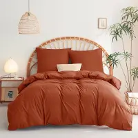Merkloos Juego de funda de edredón de 155x220 cm en color terracota, con dos fundas de almohada de 80x80 cm, de tres piezas, fabricado en microfibra