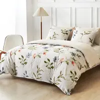 Merkloos Juego de funda de edredón para cama de dos plazas, 240 x 220 cm, con estampado botánico de ramas y hojas en color blanco, que incluye 2 fundas de almohada de 50x80 cm