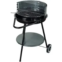 Floraland Barbacoa de carbón redonda con pincho, sobre ruedas, de 50 cm