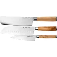 Eden Sugoi Olive juego de 3 cuchillos santoku, nakiri y cuchillo multiusos